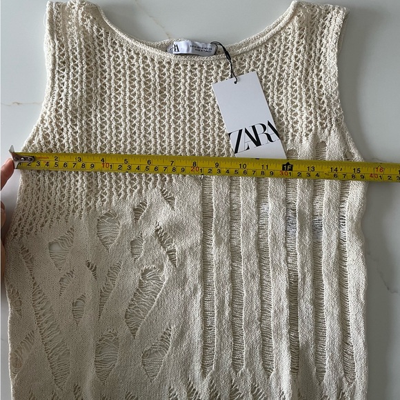 ZARA Ecru Tan Open Knit Tank Top Size Medium NWT - Picture 6 of 7